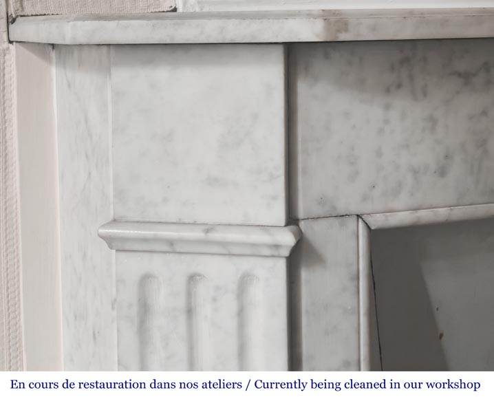 Louis XVI style Carrara marble fireplace with fluted legs Louis XVI style Carrara marble fireplace with fluted legs-3