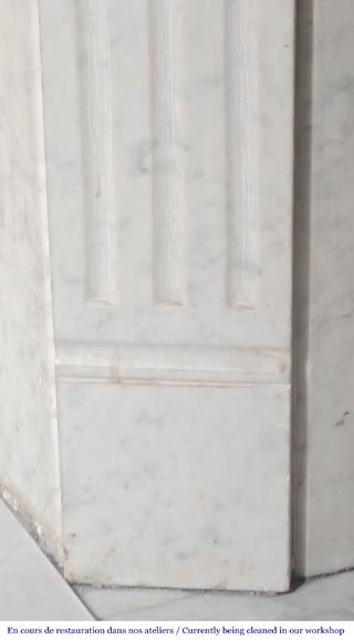 Louis XVI style Carrara marble fireplace with fluted legs Louis XVI style Carrara marble fireplace with fluted legs-4