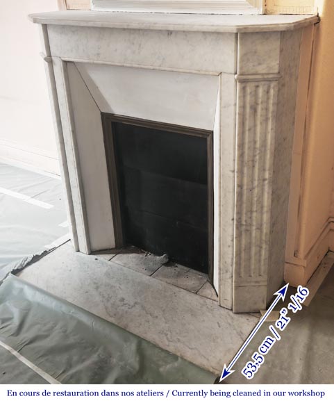 Louis XVI style Carrara marble fireplace with fluted legs Louis XVI style Carrara marble fireplace with fluted legs-5
