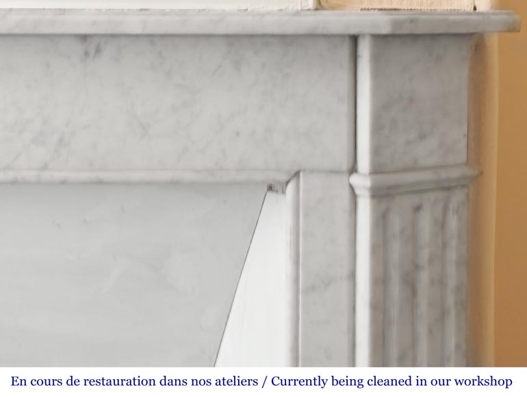 Louis XVI style Carrara marble fireplace with fluted legs Louis XVI style Carrara marble fireplace with fluted legs-6