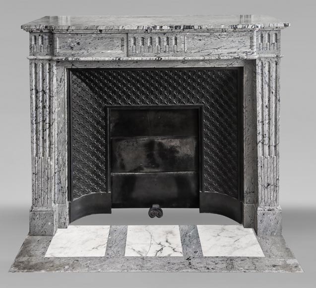 Louis XVI-style fireplace in blue fleuri marble, featuring fluted decoration Louis XVI-style fireplace in blue fleuri marble, featuring fluted decoration-0