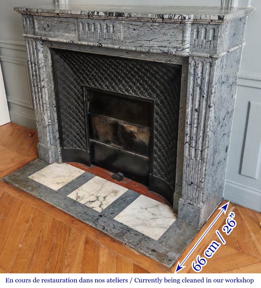 Louis XVI-style fireplace in blue fleuri marble, featuring fluted decoration Louis XVI-style fireplace in blue fleuri marble, featuring fluted decoration-4
