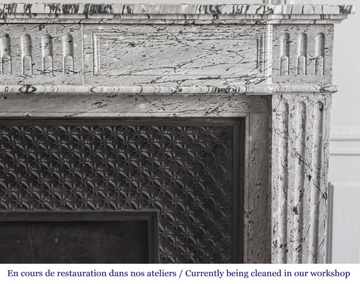 Louis XVI-style fireplace in blue fleuri marble, featuring fluted decoration Louis XVI-style fireplace in blue fleuri marble, featuring fluted decoration-5