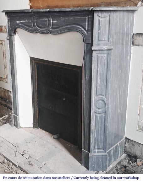 Louis XV style fireplace Pompadour model in Bleu Turquin marble Louis XV style fireplace Pompadour model in Bleu Turquin marble-5