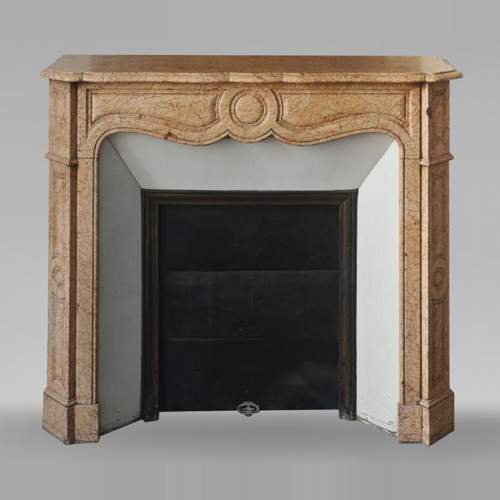 Louis XV-style fireplace, Pompadour type, in yellow brocatelle marble