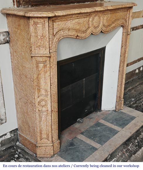 Louis XV-style fireplace, Pompadour type, in yellow brocatelle marble Louis XV-style fireplace, Pompadour type, in yellow brocatelle marble-2