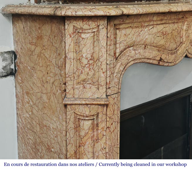 Louis XV-style fireplace, Pompadour type, in yellow brocatelle marble Louis XV-style fireplace, Pompadour type, in yellow brocatelle marble-3