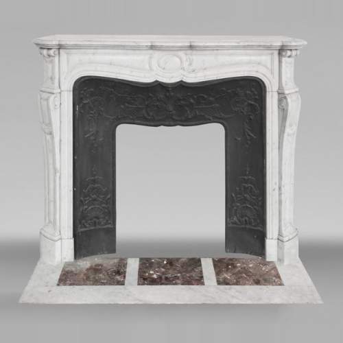 Louis XV style fireplace, Pompadour model, in Carrara marble
