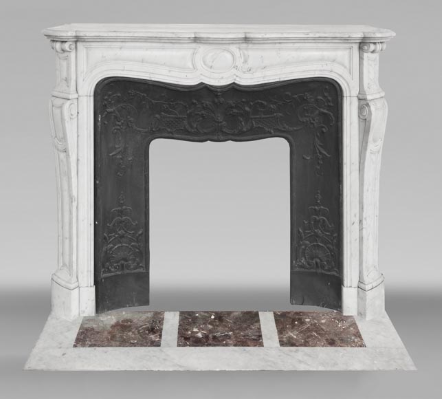 Louis XV style fireplace, Pompadour model, in Carrara marble Louis XV style fireplace, Pompadour model, in Carrara marble-0