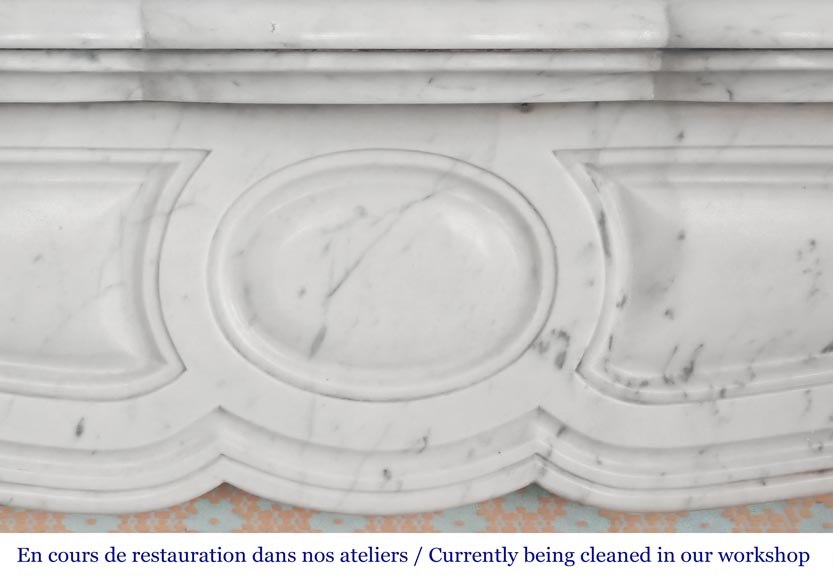 Louis XV style fireplace, Pompadour model, in Carrara marble Louis XV style fireplace, Pompadour model, in Carrara marble-1