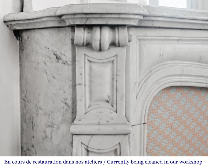 Louis XV style fireplace, Pompadour model, in Carrara marble Louis XV style fireplace, Pompadour model, in Carrara marble-3
