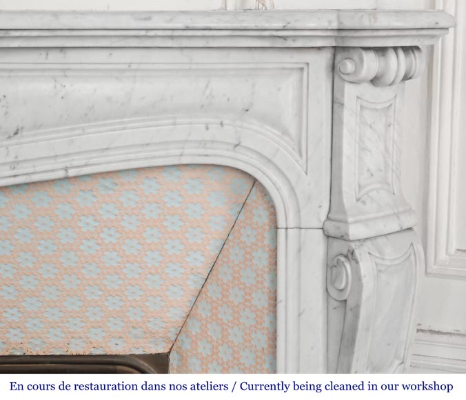 Louis XV style fireplace, Pompadour model, in Carrara marble Louis XV style fireplace, Pompadour model, in Carrara marble-6
