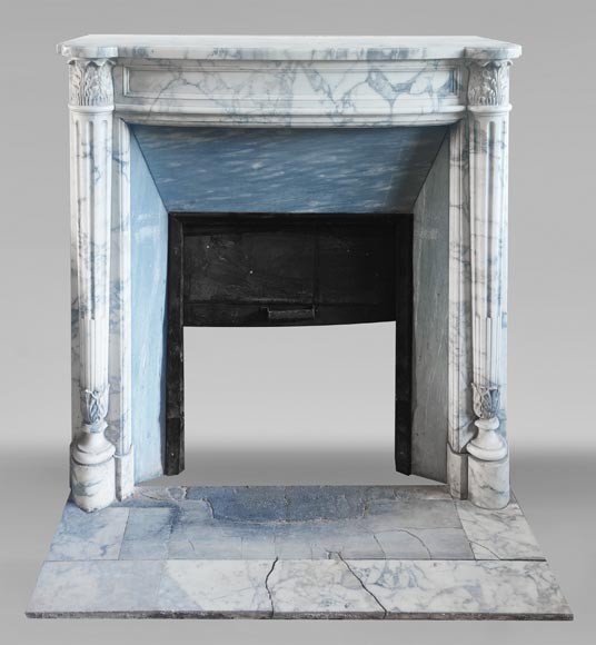 Louis XVI style curved-front fireplace in Arabescato marble, featuring half-columns of the Corinthian order Louis XVI style curved-front fireplace in Arabescato marble, featuring half-columns of the Corinthian order-0