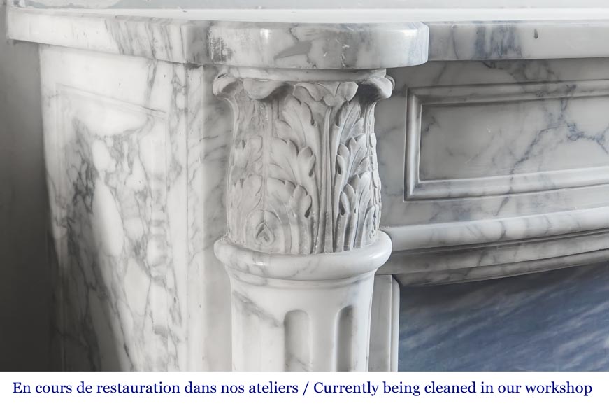 Louis XVI style curved-front fireplace in Arabescato marble, featuring half-columns of the Corinthian order Louis XVI style curved-front fireplace in Arabescato marble, featuring half-columns of the Corinthian order-3