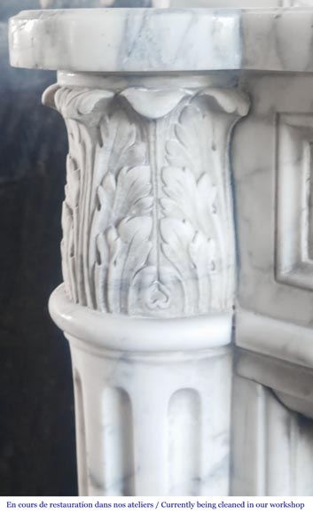 Louis XVI style curved-front fireplace in Arabescato marble, featuring half-columns of the Corinthian order Louis XVI style curved-front fireplace in Arabescato marble, featuring half-columns of the Corinthian order-4