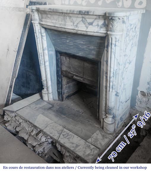 Louis XVI style curved-front fireplace in Arabescato marble, featuring half-columns of the Corinthian order Louis XVI style curved-front fireplace in Arabescato marble, featuring half-columns of the Corinthian order-6
