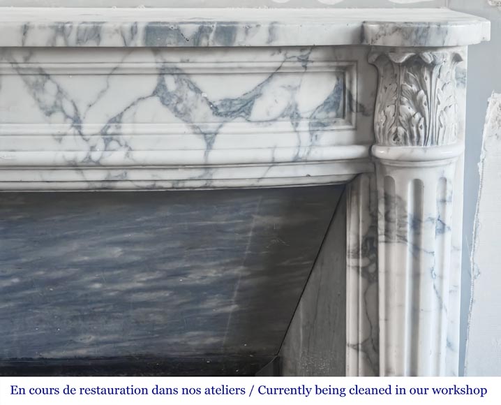 Louis XVI style curved-front fireplace in Arabescato marble, featuring half-columns of the Corinthian order Louis XVI style curved-front fireplace in Arabescato marble, featuring half-columns of the Corinthian order-7