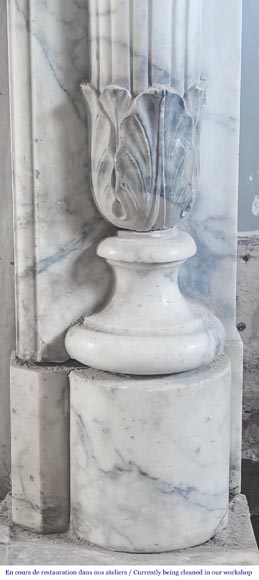 Louis XVI style curved-front fireplace in Arabescato marble, featuring half-columns of the Corinthian order Louis XVI style curved-front fireplace in Arabescato marble, featuring half-columns of the Corinthian order-8
