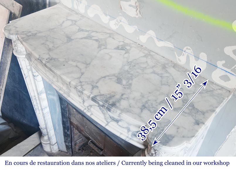 Louis XVI style curved-front fireplace in Arabescato marble, featuring half-columns of the Corinthian order Louis XVI style curved-front fireplace in Arabescato marble, featuring half-columns of the Corinthian order-11