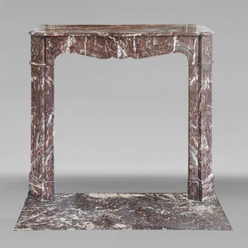 Louis XV style fireplace, Pompadour model, in Northern red marble