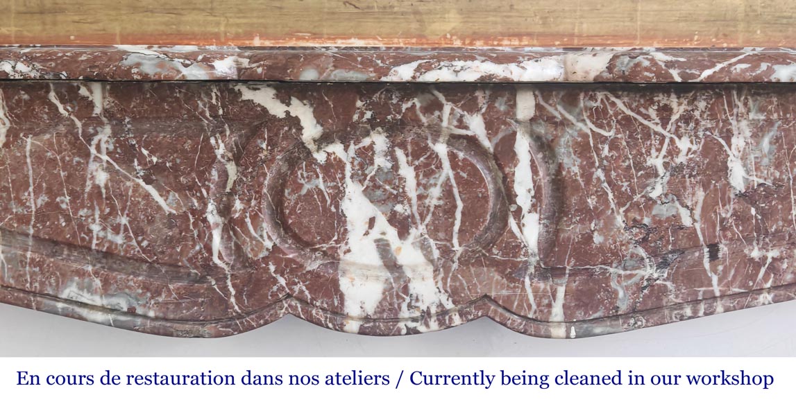 Louis XV style fireplace, Pompadour model, in Northern red marble Louis XV style fireplace, Pompadour model, in Northern red marble-1