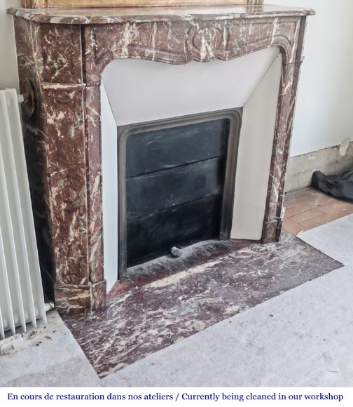 Louis XV style fireplace, Pompadour model, in Northern red marble Louis XV style fireplace, Pompadour model, in Northern red marble-2