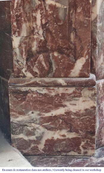 Louis XV style fireplace, Pompadour model, in Northern red marble Louis XV style fireplace, Pompadour model, in Northern red marble-4