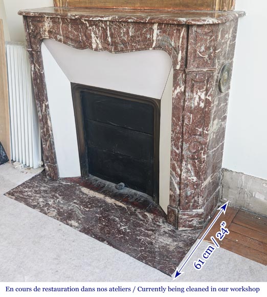 Louis XV style fireplace, Pompadour model, in Northern red marble Louis XV style fireplace, Pompadour model, in Northern red marble-5