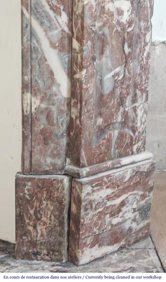 Louis XV style fireplace, Pompadour model, in Northern red marble Louis XV style fireplace, Pompadour model, in Northern red marble-7