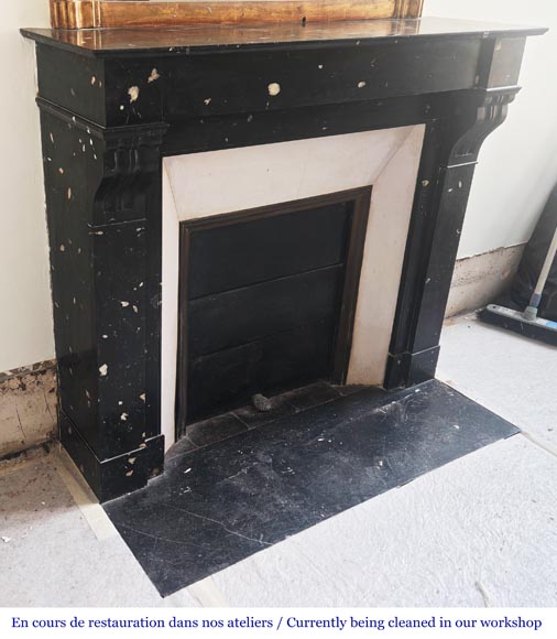 Napoleon III style fireplace, modillion type, in speckled black marble Napoleon III style fireplace, modillion type, in speckled black marble-2
