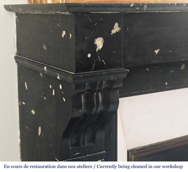 Napoleon III style fireplace, modillion type, in speckled black marble Napoleon III style fireplace, modillion type, in speckled black marble-3