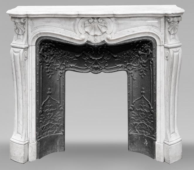 Louis XV style Carrara marble fireplace with three-shell motif Louis XV style Carrara marble fireplace with three-shell motif-0