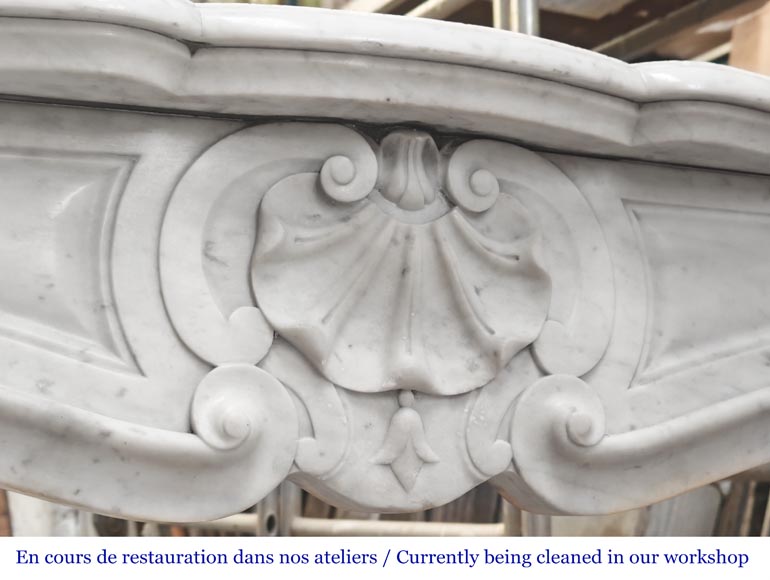 Louis XV style Carrara marble fireplace with three-shell motif Louis XV style Carrara marble fireplace with three-shell motif-2