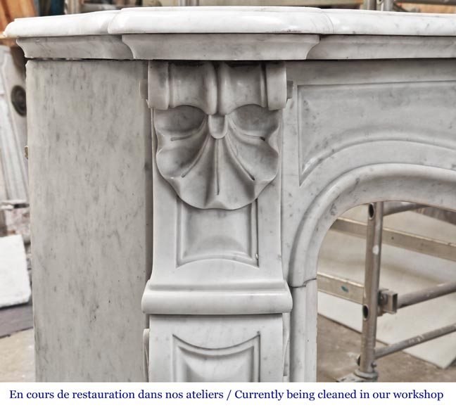 Louis XV style Carrara marble fireplace with three-shell motif Louis XV style Carrara marble fireplace with three-shell motif-4
