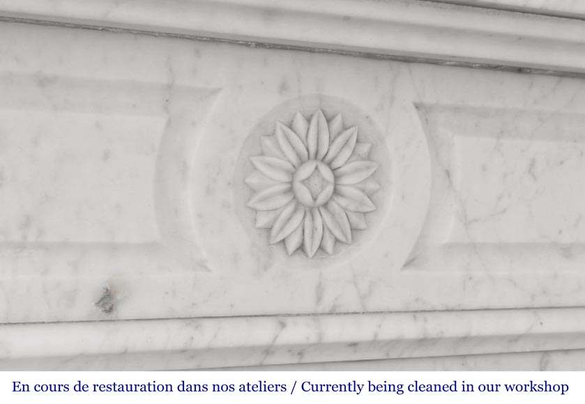 Louis XVI style Carrara marble fireplace, decorated with a sunflower Louis XVI style Carrara marble fireplace, decorated with a sunflower-2