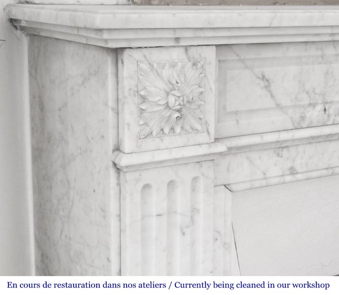 Louis XVI style Carrara marble fireplace, decorated with a sunflower Louis XVI style Carrara marble fireplace, decorated with a sunflower-4