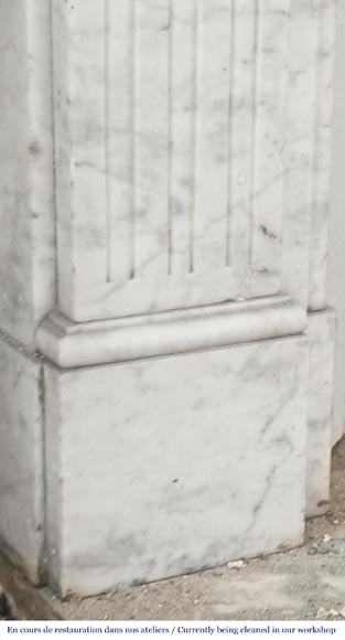 Louis XVI style Carrara marble fireplace, decorated with a sunflower Louis XVI style Carrara marble fireplace, decorated with a sunflower-5
