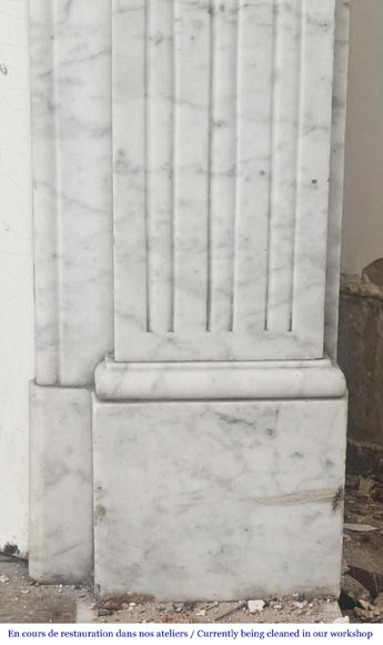 Louis XVI style Carrara marble fireplace, decorated with a sunflower Louis XVI style Carrara marble fireplace, decorated with a sunflower-8