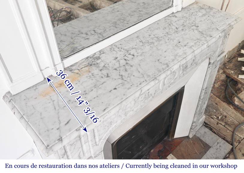Straight-fronted Louis XV style fireplace, Pompadour type, in veined Carrara marble Straight-fronted Louis XV style fireplace, Pompadour type, in veined Carrara marble-9