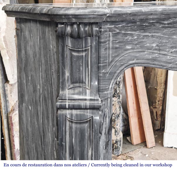 Louis XV style fireplace, Pompadour model, in Bleu Turquin marble-3
