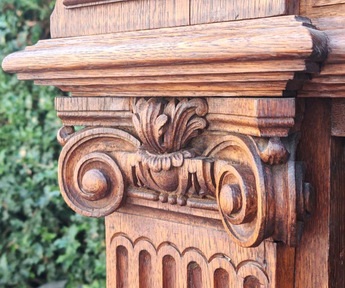 Louis XVI style oak fireplace, decorated with an oak-leaf frieze and surmounted by its oak overmantel Louis XVI style oak fireplace, decorated with an oak-leaf frieze and surmounted by its oak overmantel-6