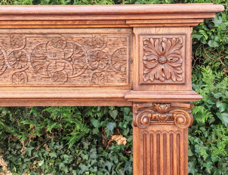 Louis XVI style oak fireplace, decorated with an oak-leaf frieze and surmounted by its oak overmantel Louis XVI style oak fireplace, decorated with an oak-leaf frieze and surmounted by its oak overmantel-9