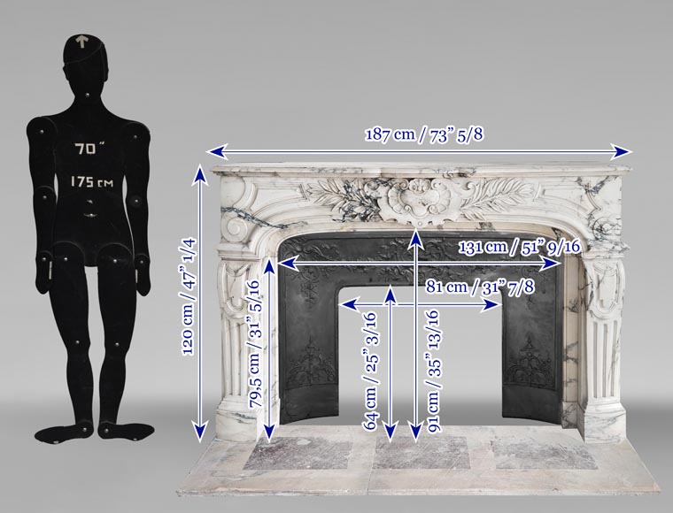 Regency-style Paonazzo marble fireplace, decorated with palm fronds-14