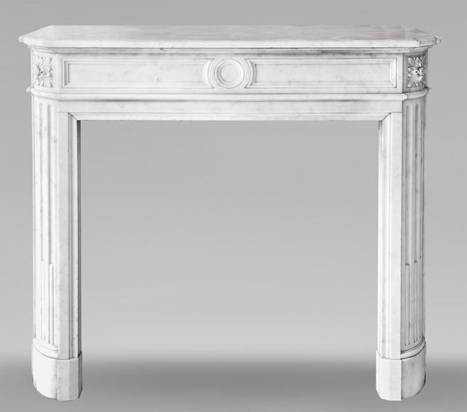 Louis XVI style Carrara marble fireplace with rounded corners-0