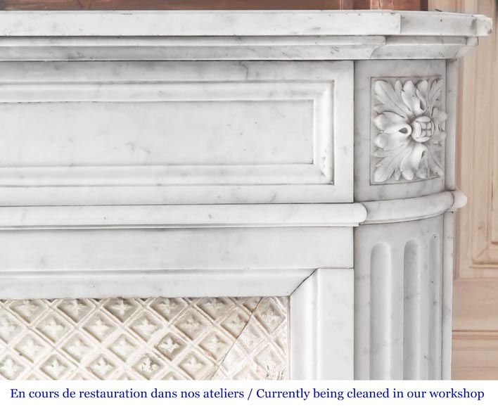 Louis XVI style Carrara marble fireplace with rounded corners-6