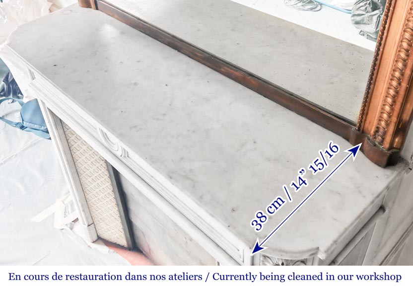 Louis XVI style Carrara marble fireplace with rounded corners-8