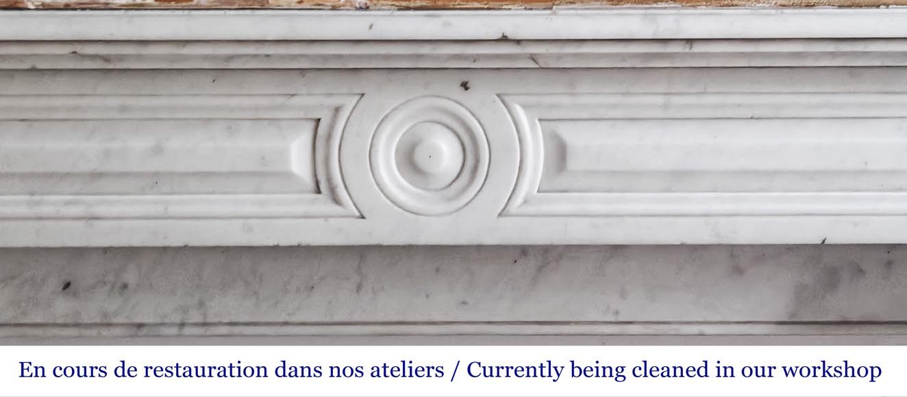 Carrara marble fireplace in the Napoleon III style, featuring water-leaf ornamentation-1