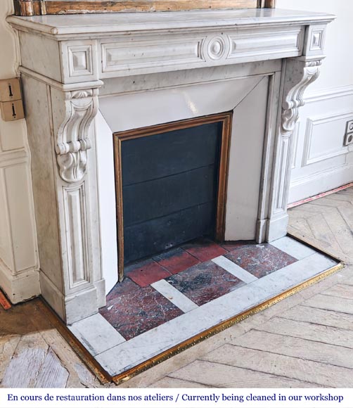 Carrara marble fireplace in the Napoleon III style, featuring water-leaf ornamentation-2