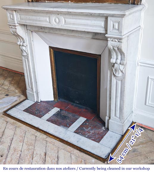 Carrara marble fireplace in the Napoleon III style, featuring water-leaf ornamentation-4