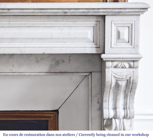 Carrara marble fireplace in the Napoleon III style, featuring water-leaf ornamentation-5
